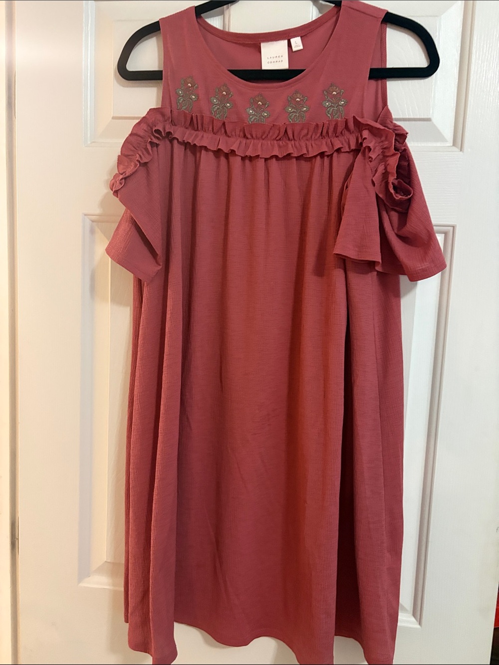 LC Lauren Conrad Dusty Rose Cold-Shoulder Ruffle Dress